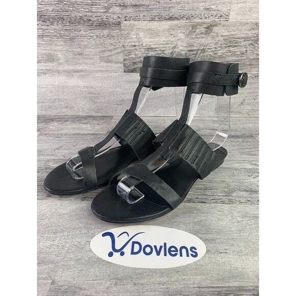 Leon Max Womens Black Leather Ankle Strap Sandals Size 6M - Picture 1 of 8